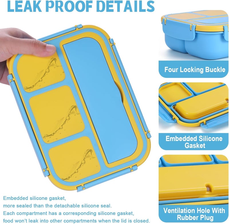 shell and turtle Bento Box for Kids Girls Boys, Bento Box Adult Lunch Box with 4 Compartments, Lunch Containers with Utensils, Sauce Jar, Muffin Liners for School, 40 Oz/5 Cup, Blue - Image 4